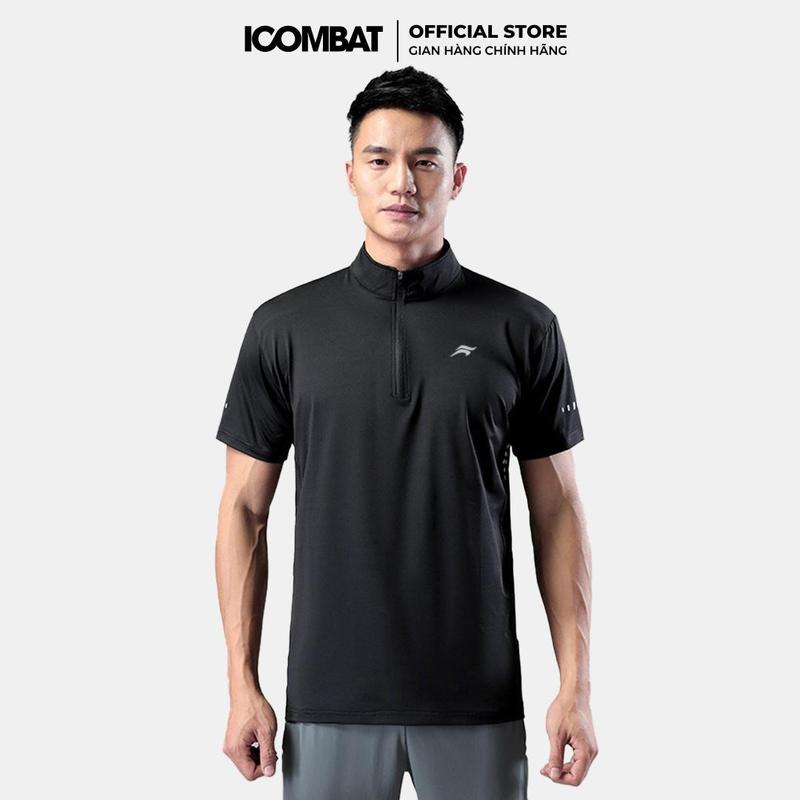 Áo thun body nam cổ trụ iCOMBAT CoolMaxTM S6 Logo thoáng khí kiểu Polo thể thao có khóa kéo