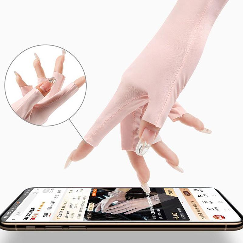 Product Introduction of Summer Ice Silk Half Fingers Gloves Women Breathable Thin Fingerless Gloves Outdoor Riding Driving Gloves Sunscreen Mittens 19