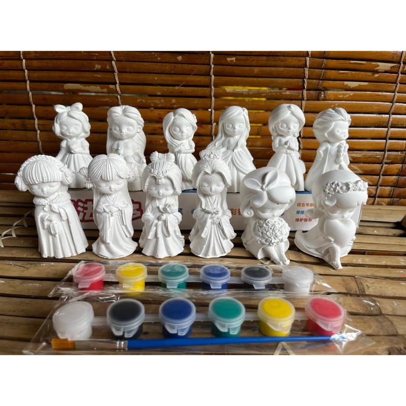 Combo 10 tượng công chúa ngẫu nhiên 8cm - Tượng tô màu thạch cao hình công chúa cho bé gái Smart Baby