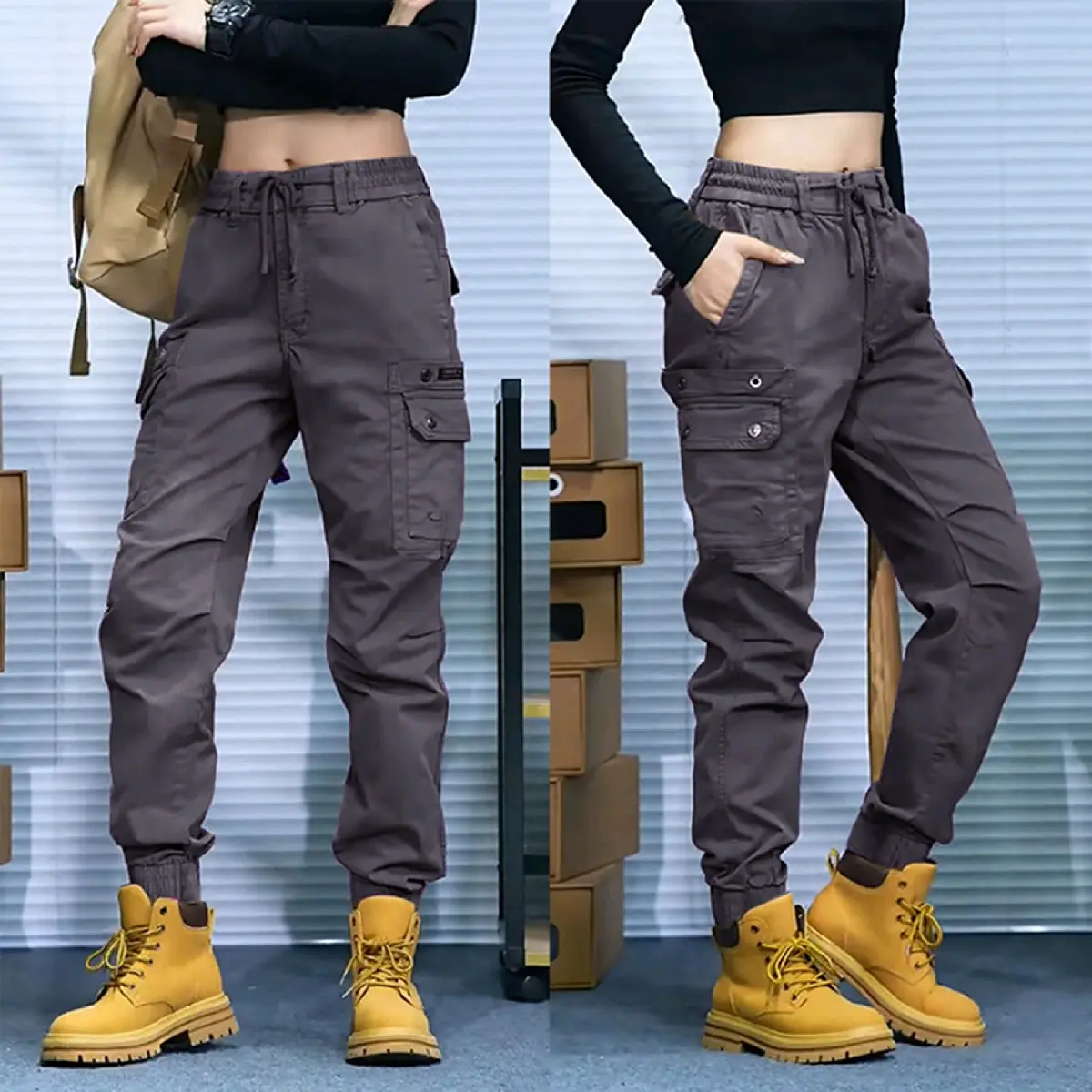 quần jogger túi hộp nữ. chất liệu kaki Tập Thể Dục Sport chỉ giặt tay đầy màu sắc màu xám Thun k quầ  nthun giặt bằng nước lạnh size m chống mùi nam 【l】 53kg-60kg のquần tây đen cuffed sweatpants