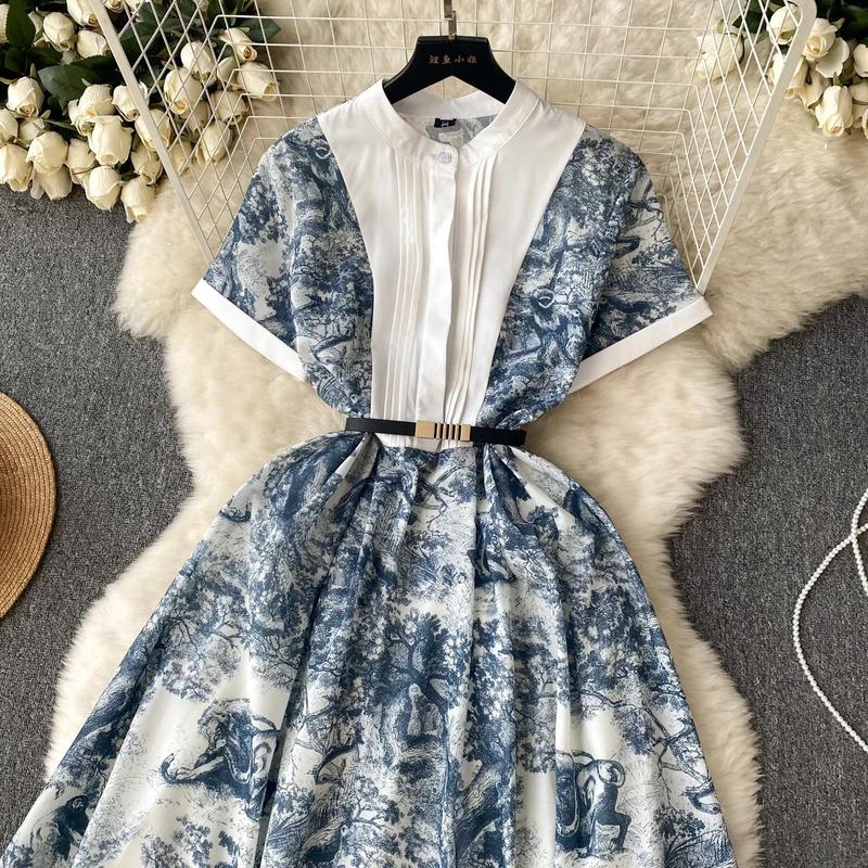 Product Introduction of Đầm Dự Tiệc, Phong Cách Cổ Điển Dành Cho Nữ, In Hình, ngắn Tay, Mỏng Vừa Vặn, Cạp Cao, Thanh Lịch, Áo Choàng Dài Xếp Ly Cạp Cao Thích Hợp Cho Mùa Hè, Áo Choàng Dài 5