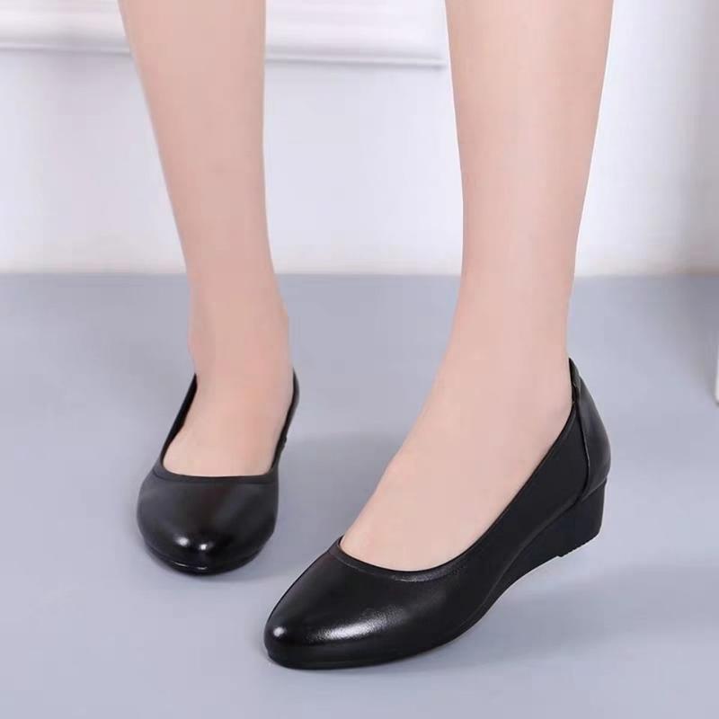 Giày tiếp viên hàng không đế dáng xuồng êm chân giày cao gót nữ da mềm dáng cổ điển A66 V360 Shoes Cao Su