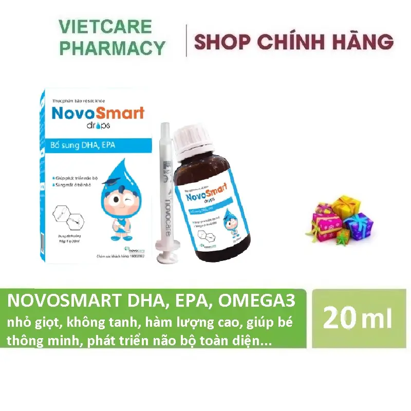 DHA Novosmart - nhỏ giọt không tanh cho Bé Trẻ Sơ Sinh, Omega 3, DHA, EPA hàm lượng cao phát triển não bộ 20m Cho Bé Vitamin DHA