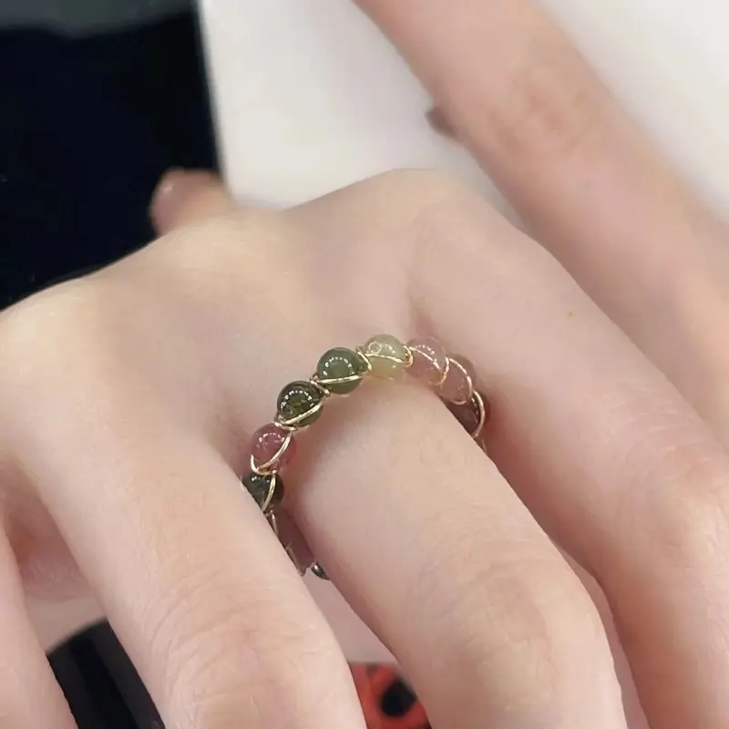 Same Style Rainbow Tourmaline Ring Fashionable Multi Treasure Bead Ring Female Niche High-end Index Finger Ring