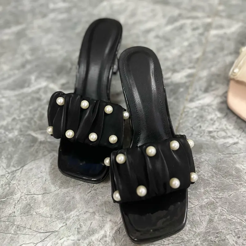 MÃ 62  dép nữ nhún bèo đính ngọc gót 7cm DéP Shoes GiàY Sandal 6