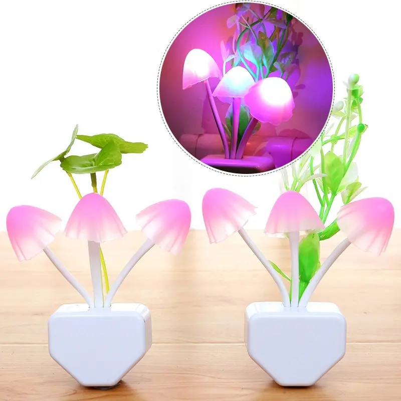 Lotus Leaf Colorful Led Small Night Lamp Energy-Saving Plug-in Light-Controlled Induction Mushroom Creative Gift