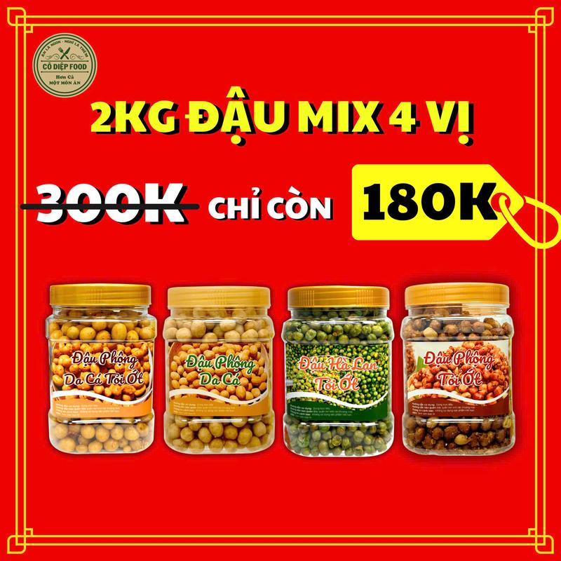 Combo 2KG Đậu Mix 4 Vị [500Gr Đậu Phộng Tỏi Ớt + 500Gr Đậu Phộng Cốt Dừa + 500Gr Đậu Hà Lan Tỏi + 500Gr Đậu Phộng Da Cá Tỏi Ớt] Thơm Ngon [ CÔ DIỆP FOOD] Snack Ăn Vặt