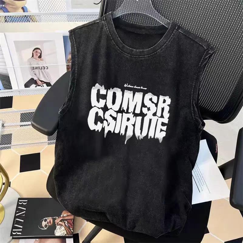 High-end Clothing Men and Women Short Sleeve Sleeveless T-shirt Vest Summer Loose Pullover Plus Size Trendy Brand Fat Man Extra Large Base Shirt Wide Shoulder Tank Top 0