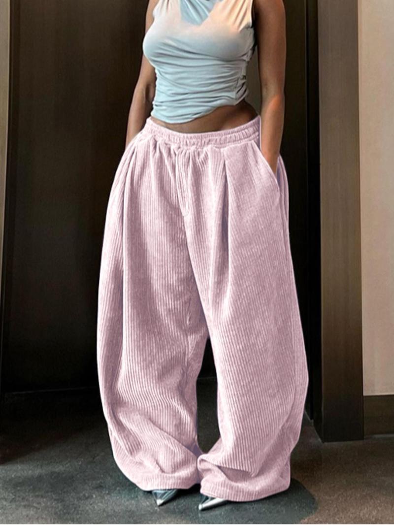 Product Introduction of Women's Solid Drawstring High Waist Wide Leg Pants, Fashion Casual Straight Leg Trousers for Spring & Fall, Women's Bottoms for Daily Outdoor Wear, Baggy Pants 11