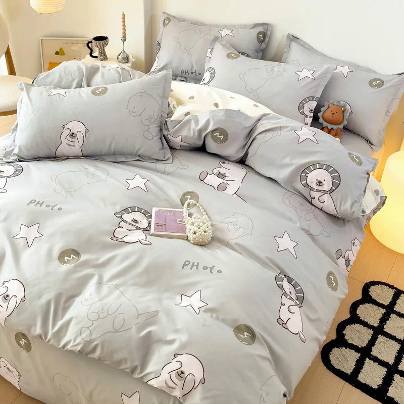 Product Introduction of EGW spring bedding set 3PCs cartoon Boys Girls bed linen Grey Lion pink bear pillowcase printed home linen for children kids 21