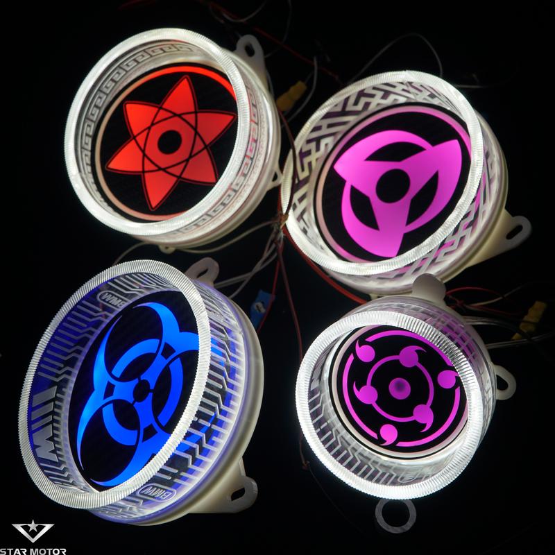 Mặt Led xoay Sharingan kèm vòng 3D độ lé đèn bi cầu, gắn Demi xe điện xe máy oto