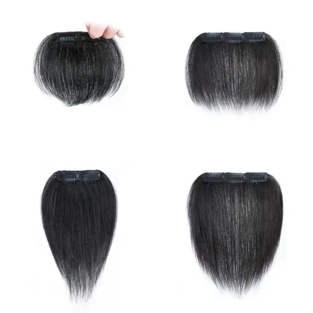 Frontal Hairpiece 10/15cm Human Hair Bangs High Forehead Fringe Extension Forehead Hairline Patch Clips in Hair Toupee Natural Fake Bangs for Hair Volume