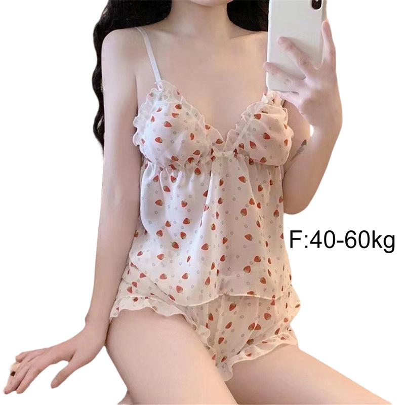 Product Introduction of Đồ Ngủ Không Đường May Cho Nữ, Bộ Đồ Hai Dây Và Quần Đùi Lụa Lạnh Đồ Ngủ, Có Đệm Ngực, Áo Hai Dây Cám Dỗ Gợi Cảm, In Voan, Thân Thiện Với Làn Da, Quần Áo Mặc Nhà, Thích Hợp Cho Nữ, Đồ Ngủ Hai Dây 0