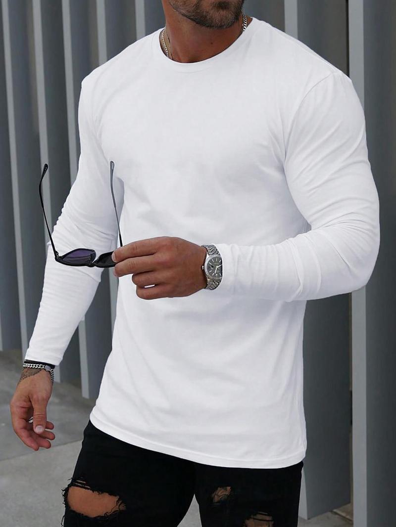 Product Introduction of 【Plus Size】 Solid Long Sleeve Tee, Casual Comfy T-shirt for Fall & Winter, Men's Clothes for Daily Wear 3