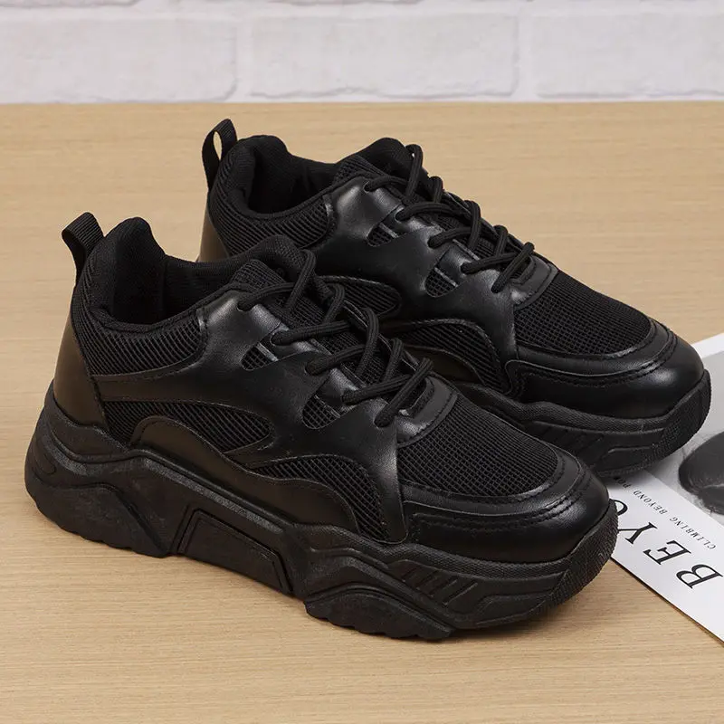 Kasut Ayah, Rekaan Cantik, Popular, Sneaker Kasual, Kasut Lari Platform, Bernafas, Sesuai untuk Musim Bunga dan Musim Luruh, Untuk Wanita, Warna Hitam, 2024 Ketibaan Baru