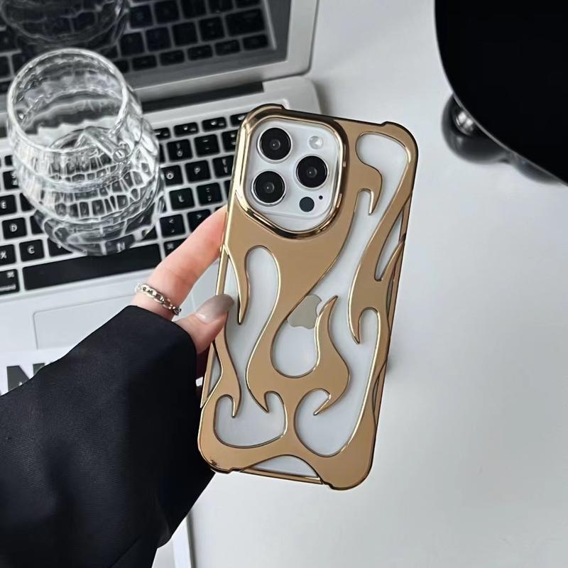 Product Introduction of Flame Pattern Hollow Heat Dissipation Electroplating Purple TPU Mobile Phone Case Protective Cover Suitable for iPhone16 iPhone15 iPhone14 5