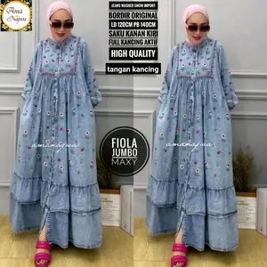 Fiola gamis jeans bordir jumbo LD 120 & 140 Dress