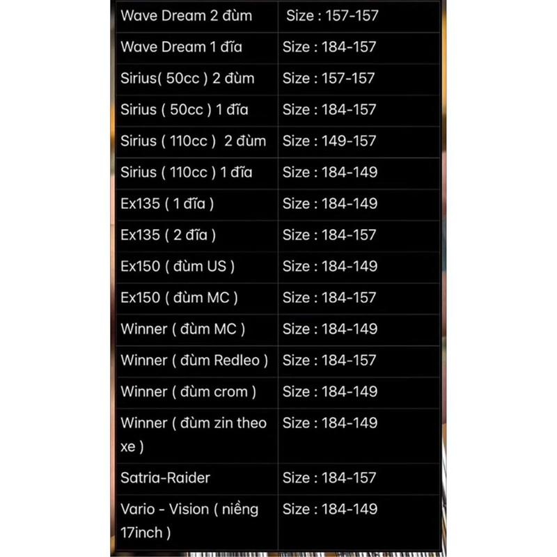 Căm Yaguso Thái Dành Cho Các Loại Xe Máy Giá bộ 2 bánh trước sau 184 157 149