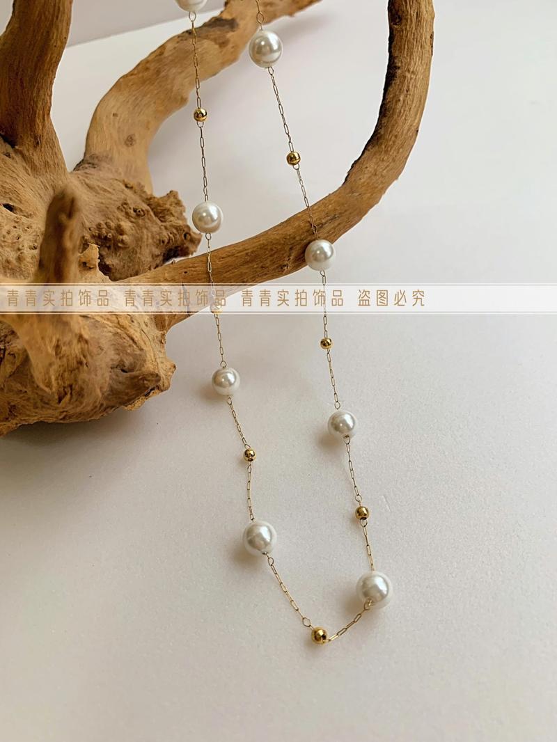 Product Introduction of 2024 [Titanium Steel Does Not Fade] Strong Light Feeling Starry Sky Shell Pearls Transfer round Beads Doudou Interval Besties Necklace Gift 26