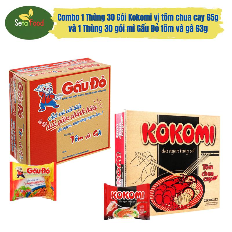 Combo 1 Thùng Mì Gấu Đỏ 30 Gói và 1 Thùng Mì Kokomi 30 Gói Vị Tôm Chua Cay Miến Vị Chua mì gói