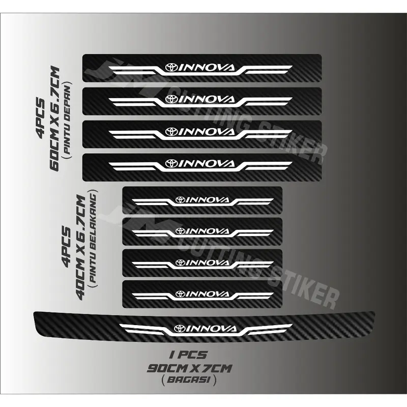 9pcs stiker sill plate mobil toyota innova stiker carbon 3d pelindung pijakan kaki 4