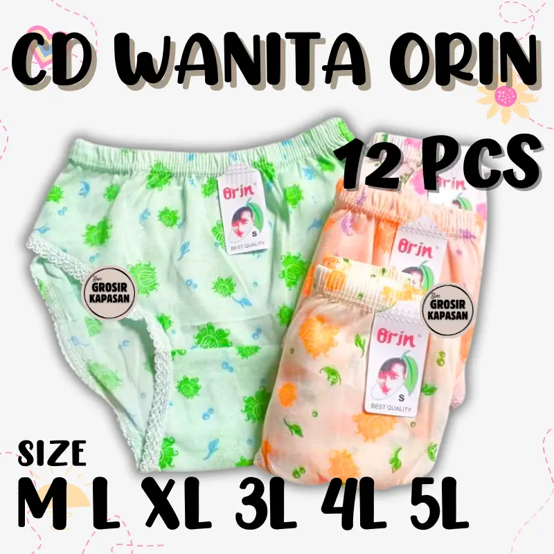 12 Pcs Celana Dalam Wanita Lusinan ORIN Motif Bunga Katun Cd Perempuan Dewasa Remaja Anak Cewek Nyaman