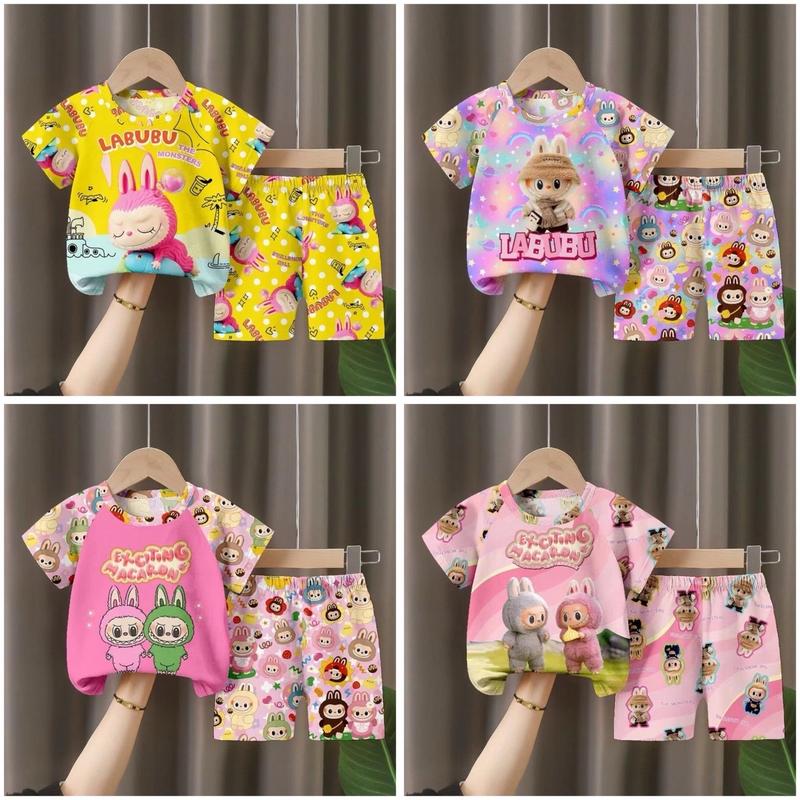 Combo 4 bộ Labubu bé gái in 5D vải thun lạnh mềm mịn mát đủ kg cho bé từ 7-40kg 159k miễn ship