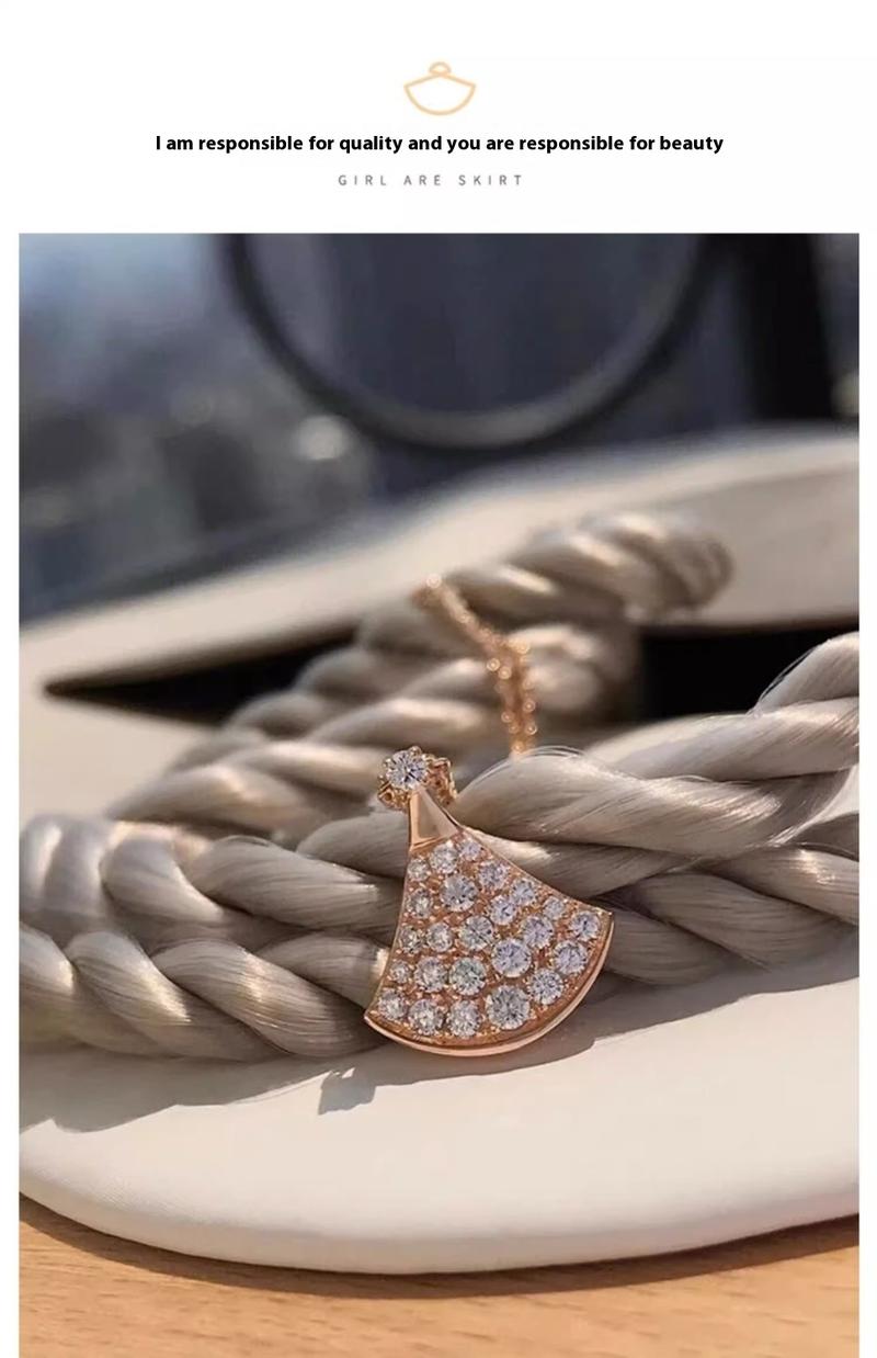 Product Introduction of Light Luxury Full Diamond Small Skirt Fan Necklace Female Pendant Gentle Sweet Clavicle Chain 4