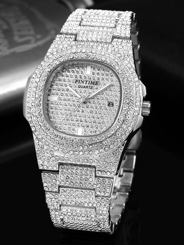 Women's Elegant Rhinestone Decorated Analog Quartz Watch, Fashionable Luxury Round Dial Calendar Watch for Women & Girls, with Box 3