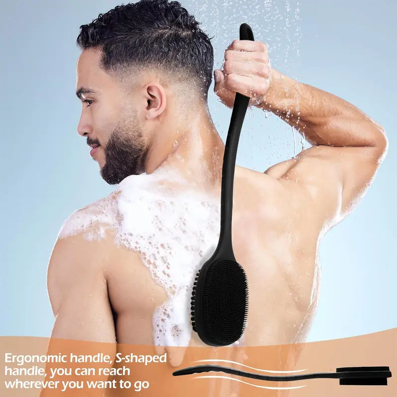 Silicone Double-sided Back Cleaning Brush, Long Handle Double-sided Body Scrubber for Shower Exfoliation & Massage, Everything Shower Products, Household Bathroom Supplies 3