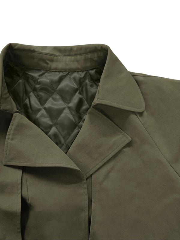 【Plus Size】 Solid Belted Raglan Sleeve Trench Coat, Casual Lapel Collar Long Sleeve Coat for Fall & Winter, Women's Clothes for Daily Wear 4