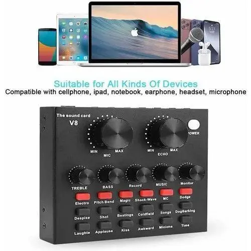 Soundcard V8 Lengkap Ori V8 Sound Card Microphone Webcast Live External Sound Card with Personal Entertainment Streamer for Phone Computer Sound Card V8 Audio Soundcard New 6