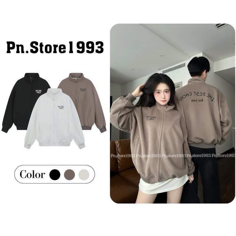 ￼Áo Khoác Nỉ, Áo khoác Zip form Boxy PN.store unisex nỉ 3 màu hot trend hottrend Jacket Nam Menswear Jean Có Túi