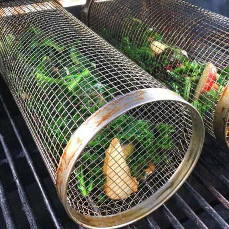 1Pcs Simple Anti Scalding For Vegetables Fish And French Frie Cooking Supplies With Cover Leakproof Grilling Basket Vegetable Bucket Barbecue Cage Barbecue Rack 5