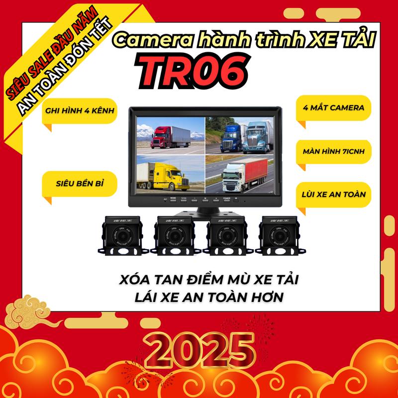 Cam hành trình XE TẢI TR06 - 4 mắt camera màn hình LCD 7inch Ghi hình 4K camera lùi Xe Tải có Hồng ngoại Xóa tan điểm mù của các dòng xe tải lớn giúp lái xe an toàn hơn camera lùi xe tải Full HD màn hình màn hình