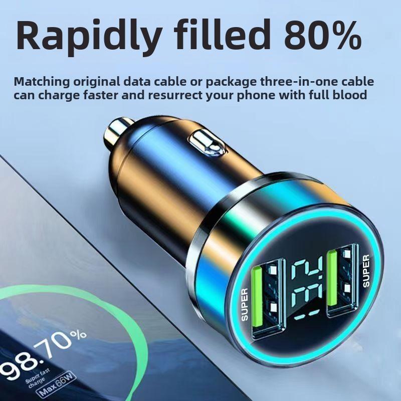 Car Charger Super Fast Charge Cigarette Lighter Digital Display Flash Charger for Android Apple Car Conversion Car Charger Plug 1