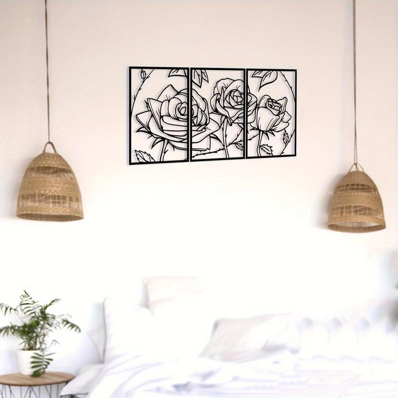 Rose Pattern Metal Wall Art, 3 Counts/set Stereoscopic Metal Rose Wall Decor, Wall Art Decoration for Home Bedroom Living Room Office, Valentine's Day Gift Idea 4