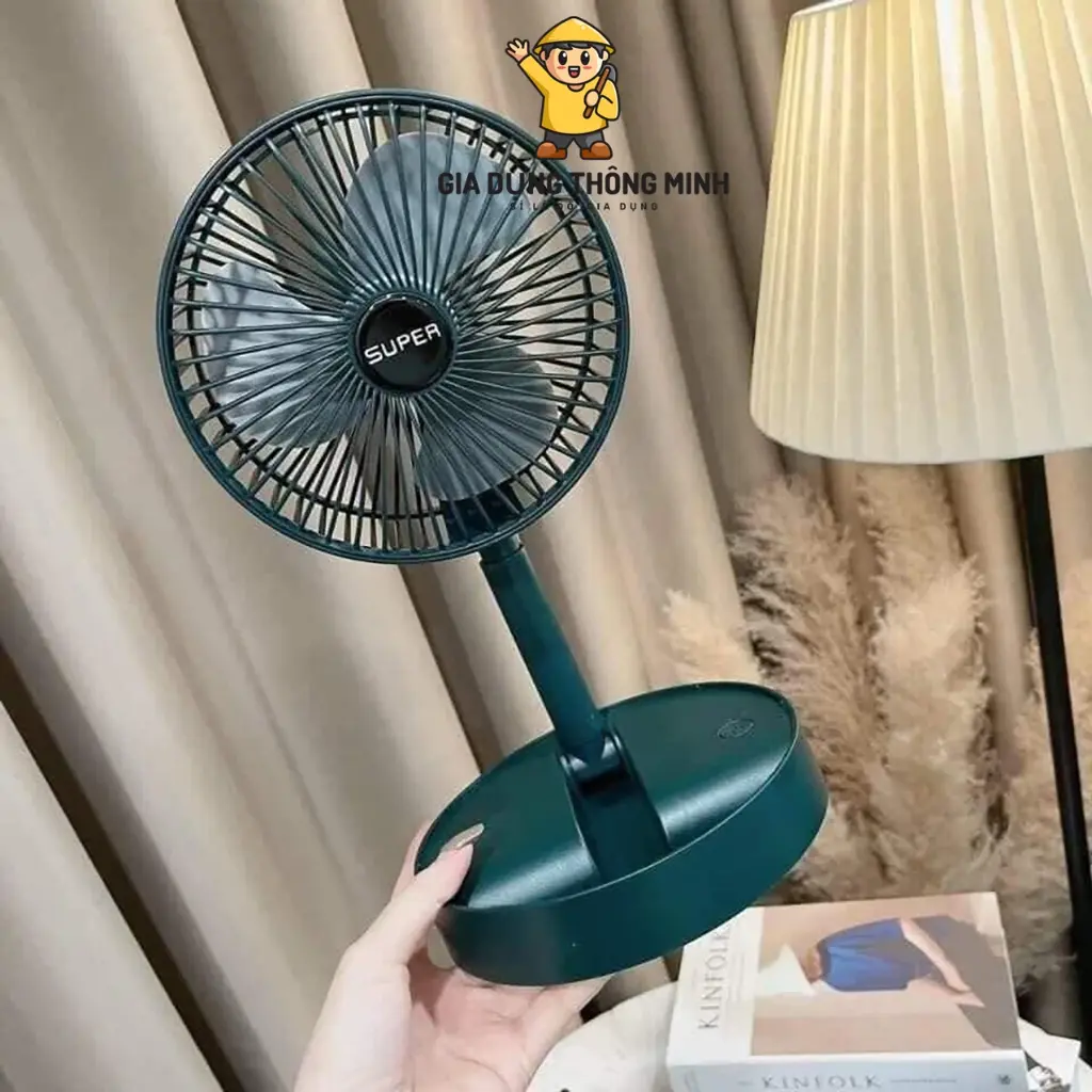 Quạt tích điện SUPER di động gấp gọn 3 cấp độ sử dụng liên tục 4 tiếng