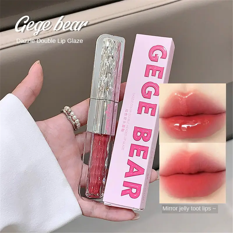 Son Kem Lì Gương 2 Trong 1, Gấu Gege, Son Kem Hai Đầu Đầy Màu Sắc, Son Bóng Dưỡng Ẩm, Son Môi Tráng Gương Không Dính, Nhanh Khô, Không Dễ dính, Mật Ong Môi, Tăng Cường Màu Sắc, Độ Đầy Đủ Tự Nhiên Và Trang Điểm Môi Bóng 0