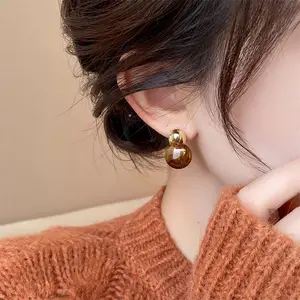 【Yy Potongan Harga Sangat Tinggi】Anting-anting Elips Batu Mata Harimau untuk Wanita, Anting-anting Retro Bergaya Mewah