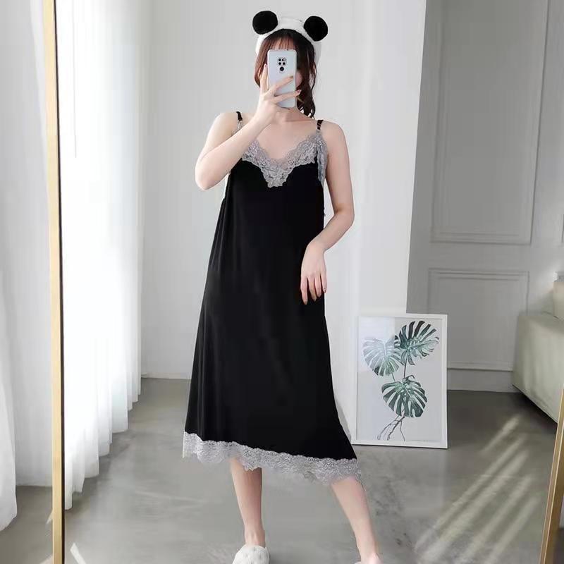 Đồ Ngủ Ren Nữ, Ngoại Cỡ Ngoại Cỡ 150Kg, Tay Ngắn, Quần Áo Ngủ Mùa Hè, Váy Dài Trung Bình Đồ Ngủ, Váy Mặc Nhà, Trang Phục Đi Chơi 0