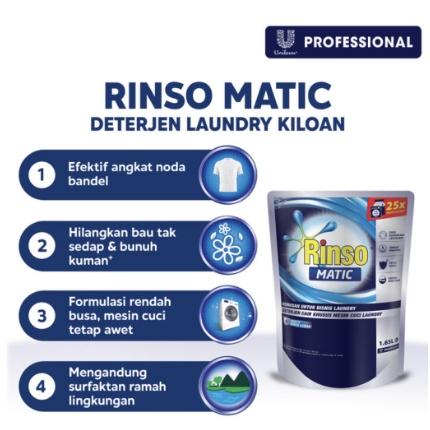 Rinso Matic Professional Deterjen Laundry Kiloan Cair 1.65L Rinso Cair Matic 1.65L Liquid Detergent 1