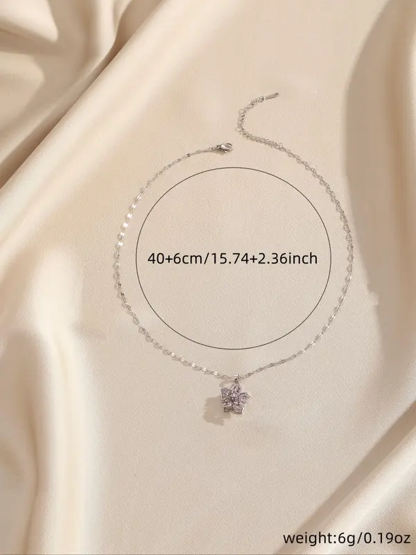 Elegant Rhinestone Decorated Rotating Flower Design Pendant Necklace,  Gorgeous Casual Matching Necklace Jewelry, Classic Fashion Accessories for Daily Wear 7