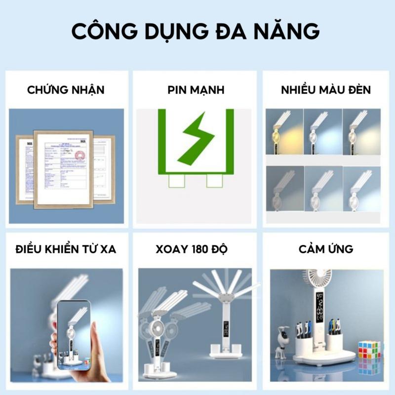 ĐÈN HỌC ĐỂ BÀN TÍCH ĐIỆN 3 MÀU - ATH Lighting - Có quạt tích điện 3200Mh, Chống Cận Thị, ĐÈN LED, Có Màn Hình LCD Hiển Thị Đa Thông Tin, Dung Lượng Khủng 3200Mah - đểbànhọc den hoctichdien 6