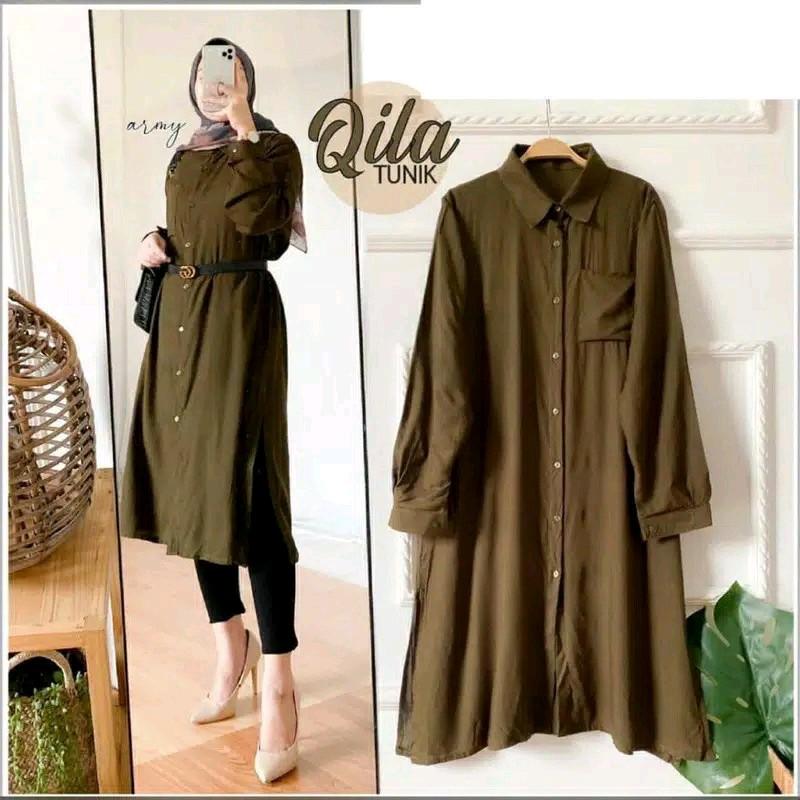 TUNIK QILA FULL KANCING BUSUI BAHAN MOSCREPE 0