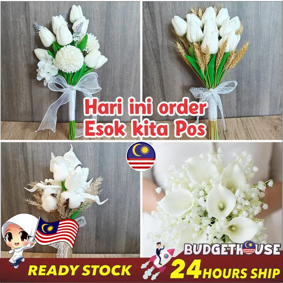 Bunga Tangan BerKualiti Wedding Bouquet Satin Flower Bridal Wedding Hand Bouquet Bridesmaid Holding Artificial Flower