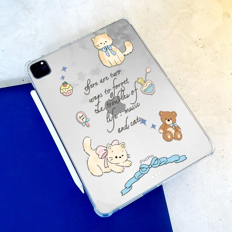 Ốp Bảo Vệ, Áp Dụng Cho iPad Mới 2024, 10.2 Inch Và AIR2, Thiết Kế Trong Suốt, Có Nơ Và Mèo, Thích Hợp Cho Máy Tính Bảng 2021, Thế Hệ Thứ 9, Được Làm Bằng Silicon, Có 6 Thế Hệ 3