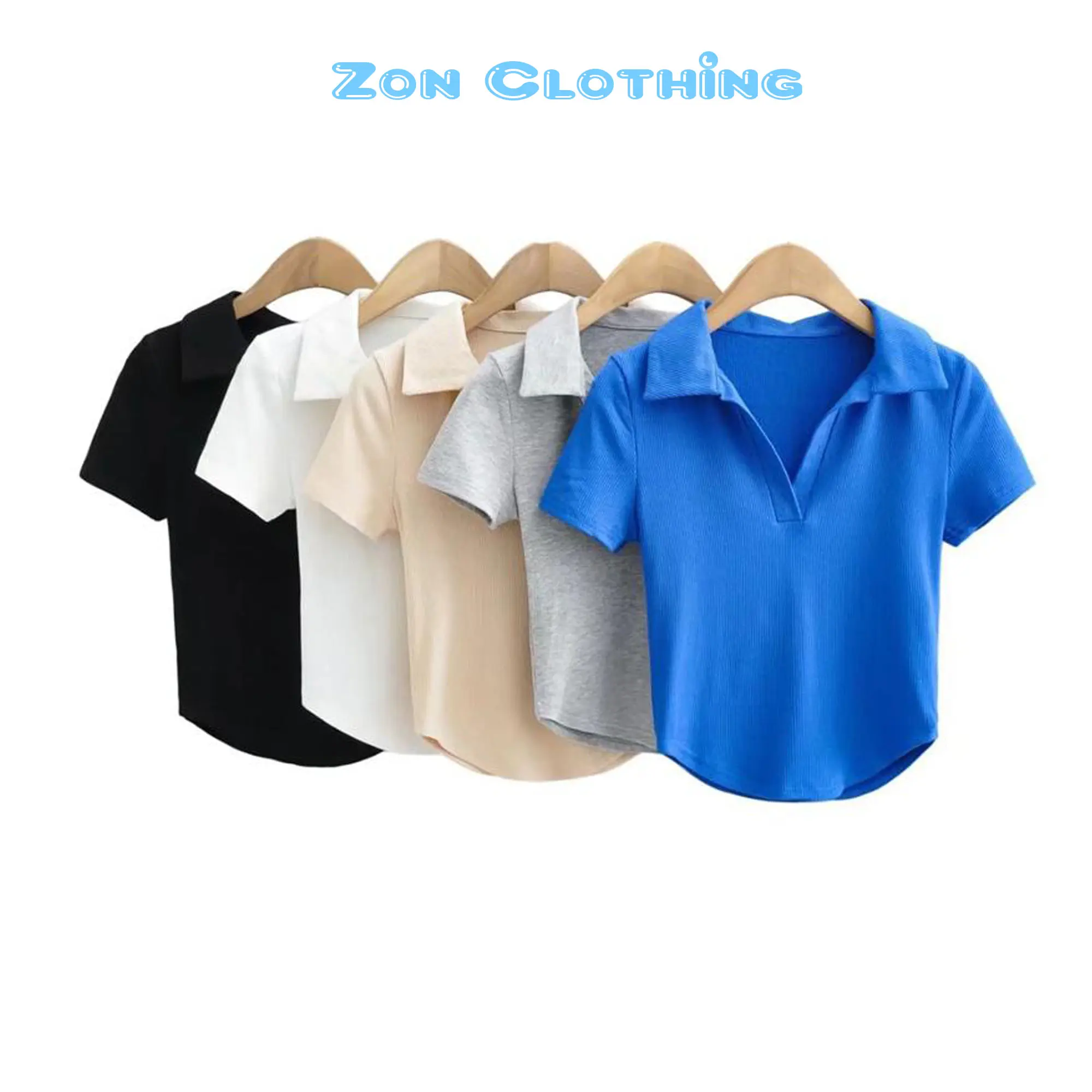 Áo thun nữ cổ V polo vạt bầu ngắn tay áo phông tăm lạnh đen trắng kem nâu xám ghi hồng