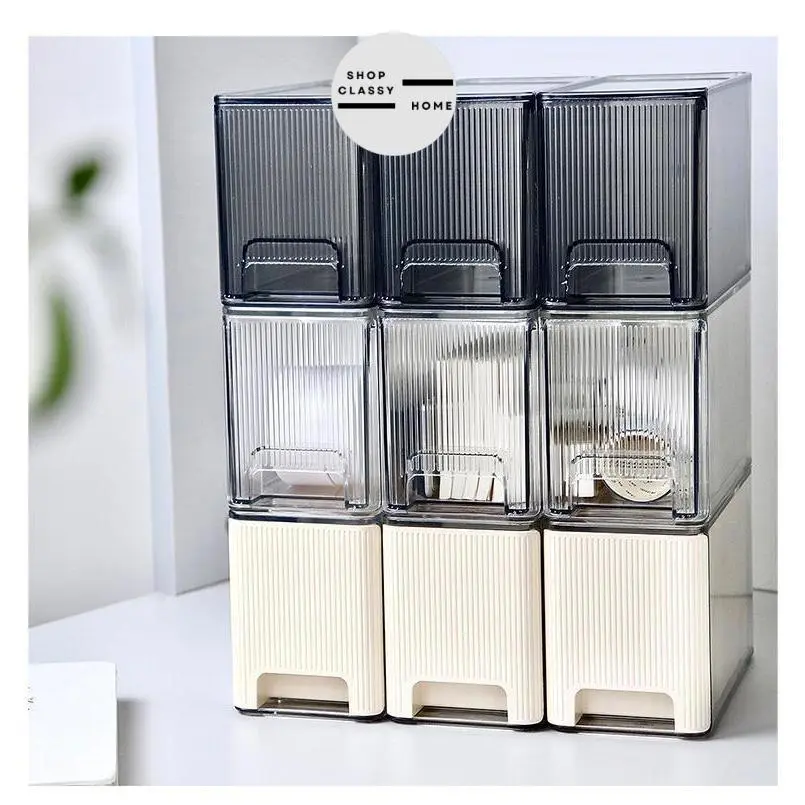 Shopclassyhome Full Acrylic Stripes model Desktop cosmetics drawer organizer storage box high-end luxury dustproof light luxury stackable mirror cabinet household