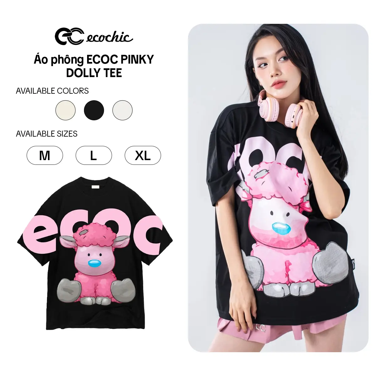 Áo Phông Cừu Lông Xù ECOC PINKY DOLLY TEE F793 Local Brand Chính Hãng Unisex Form Rộng Oversize Premium Cotton Cổ Tròn